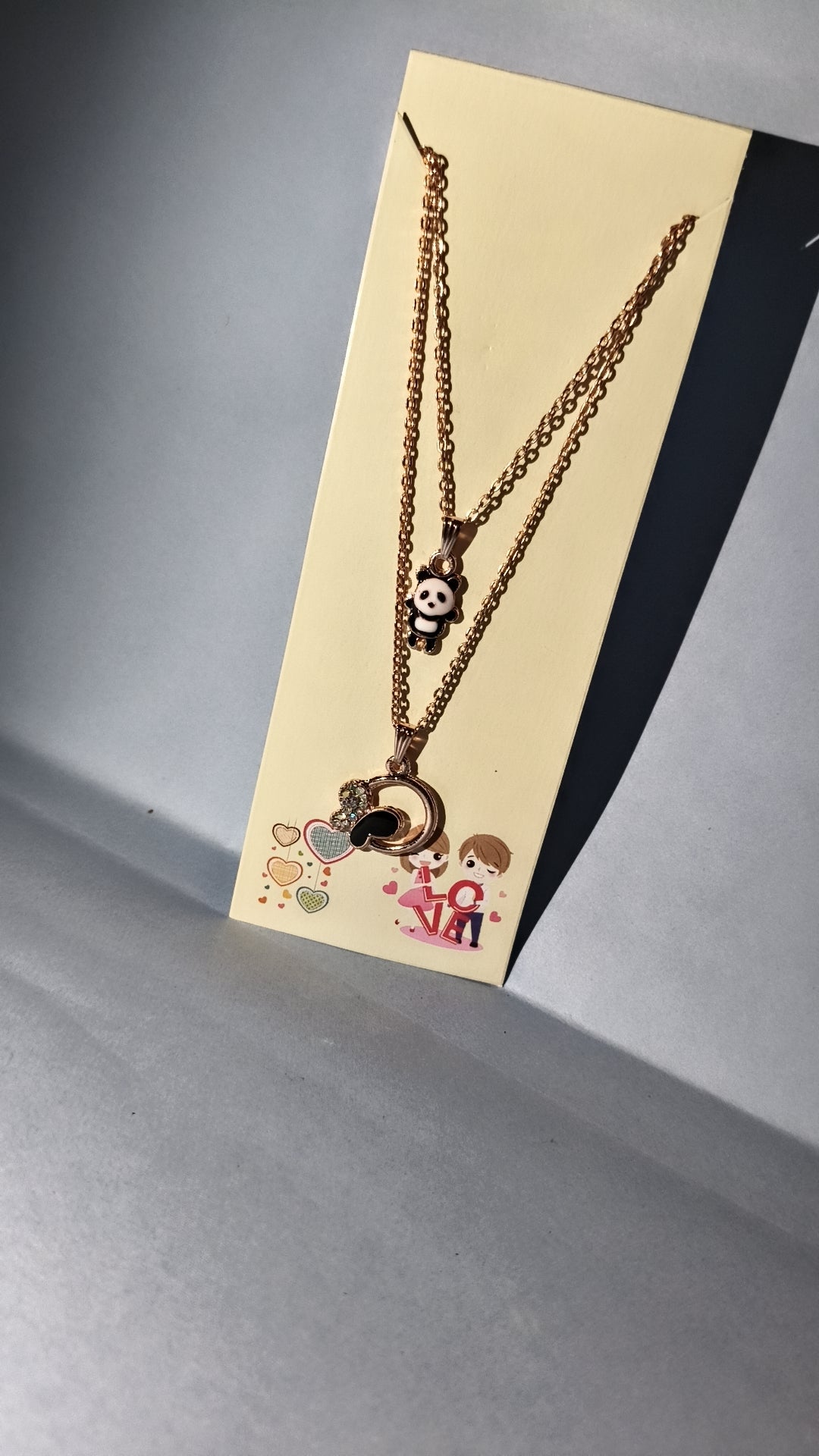 Korean Panda & Moon Charm Necklace – Cute Desi Edition