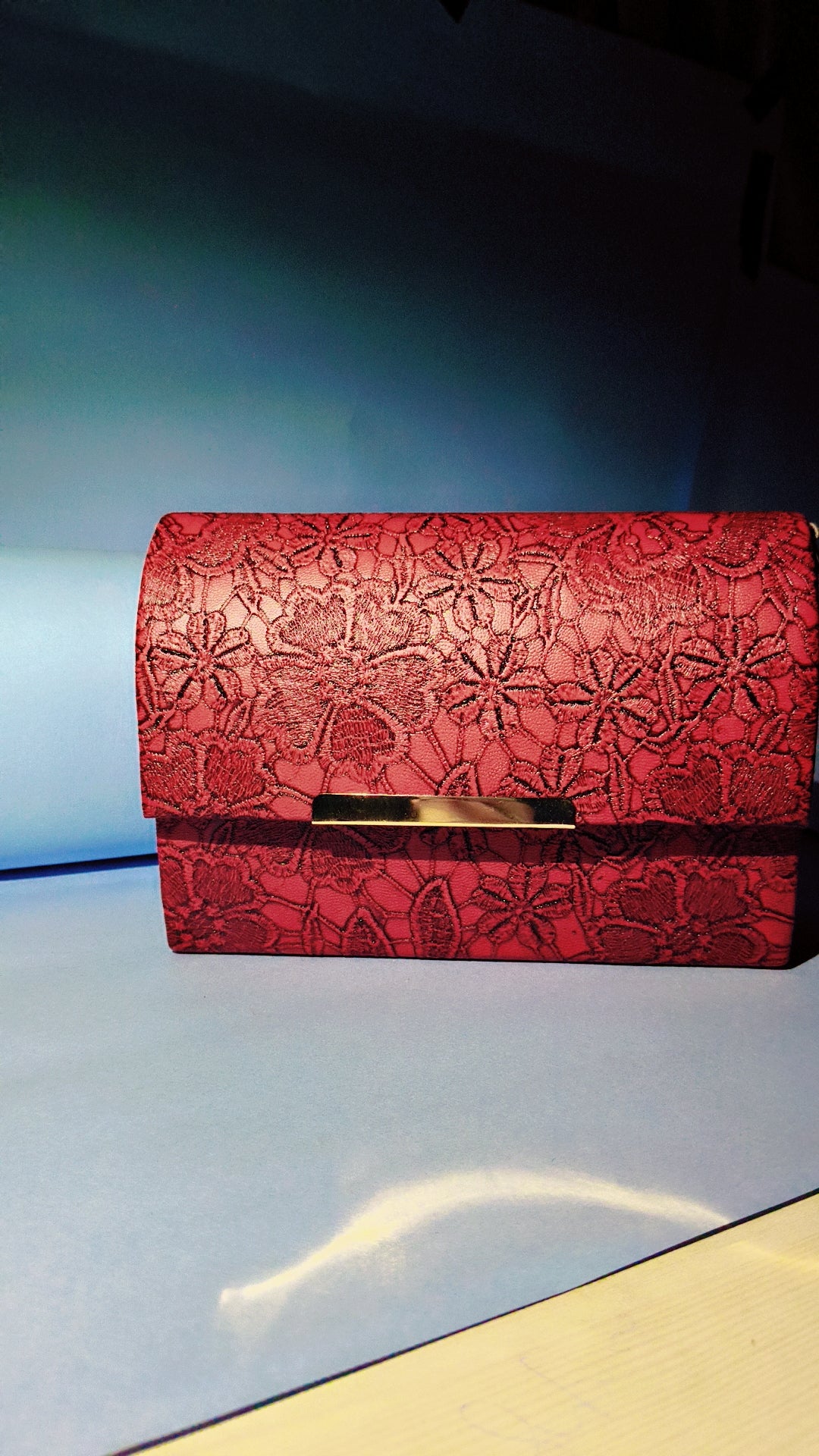 Floral Textured Maroon Clutch with Gold Accent – The SBS Studio