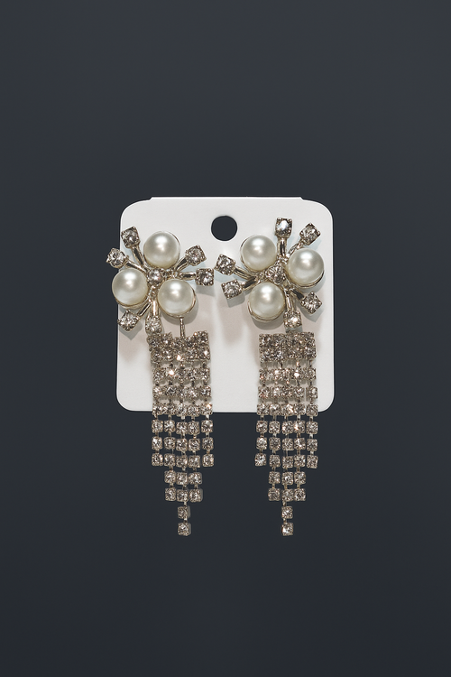 Crystal Pearl Tassel Earrings