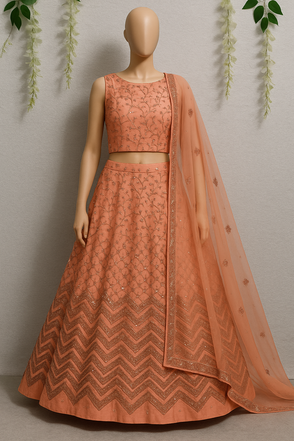 Orange Glow Embroidered Lehenga Set