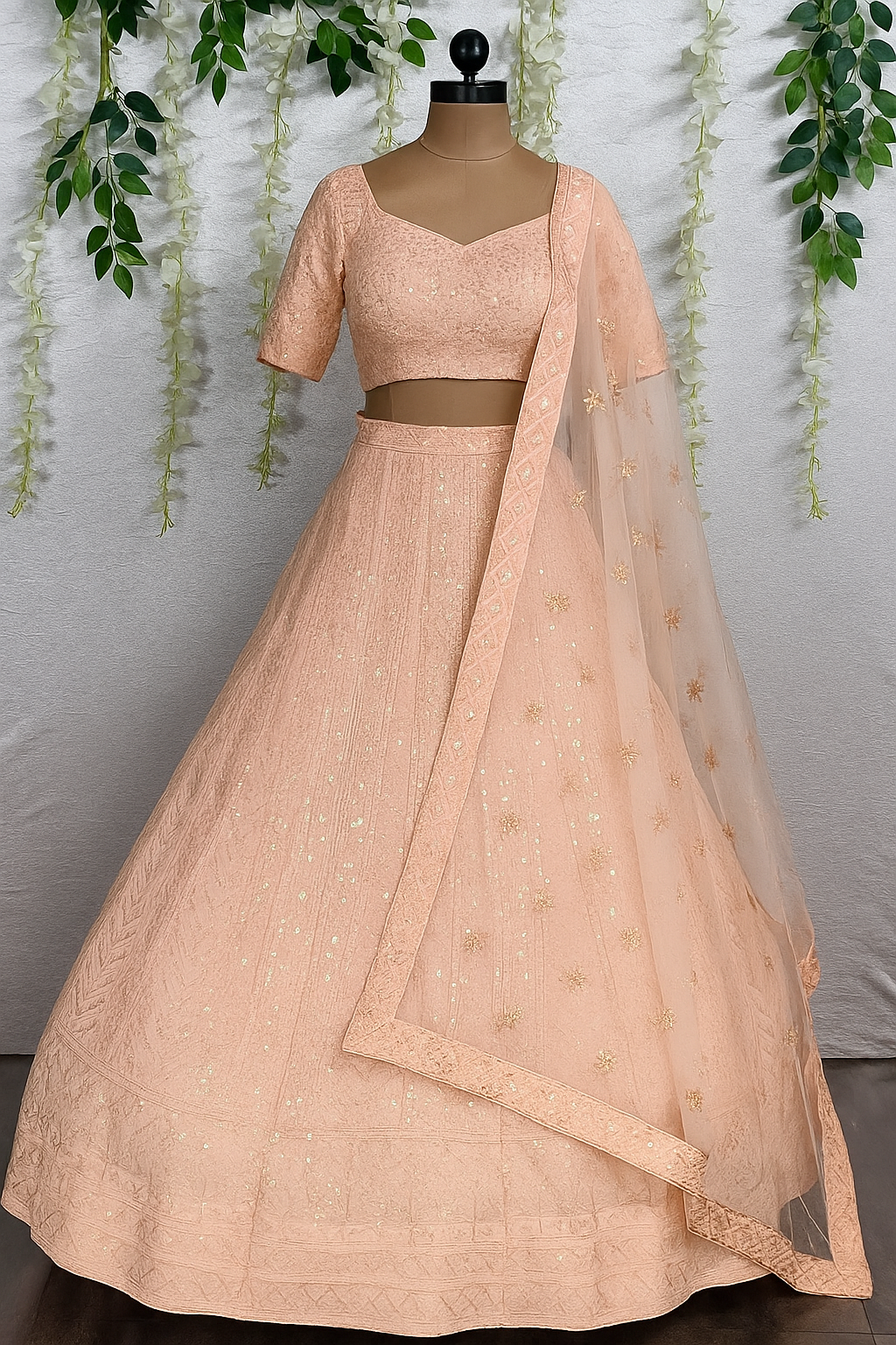 🤍 Elegant Cream Embroidered Lehenga Set 🤍
