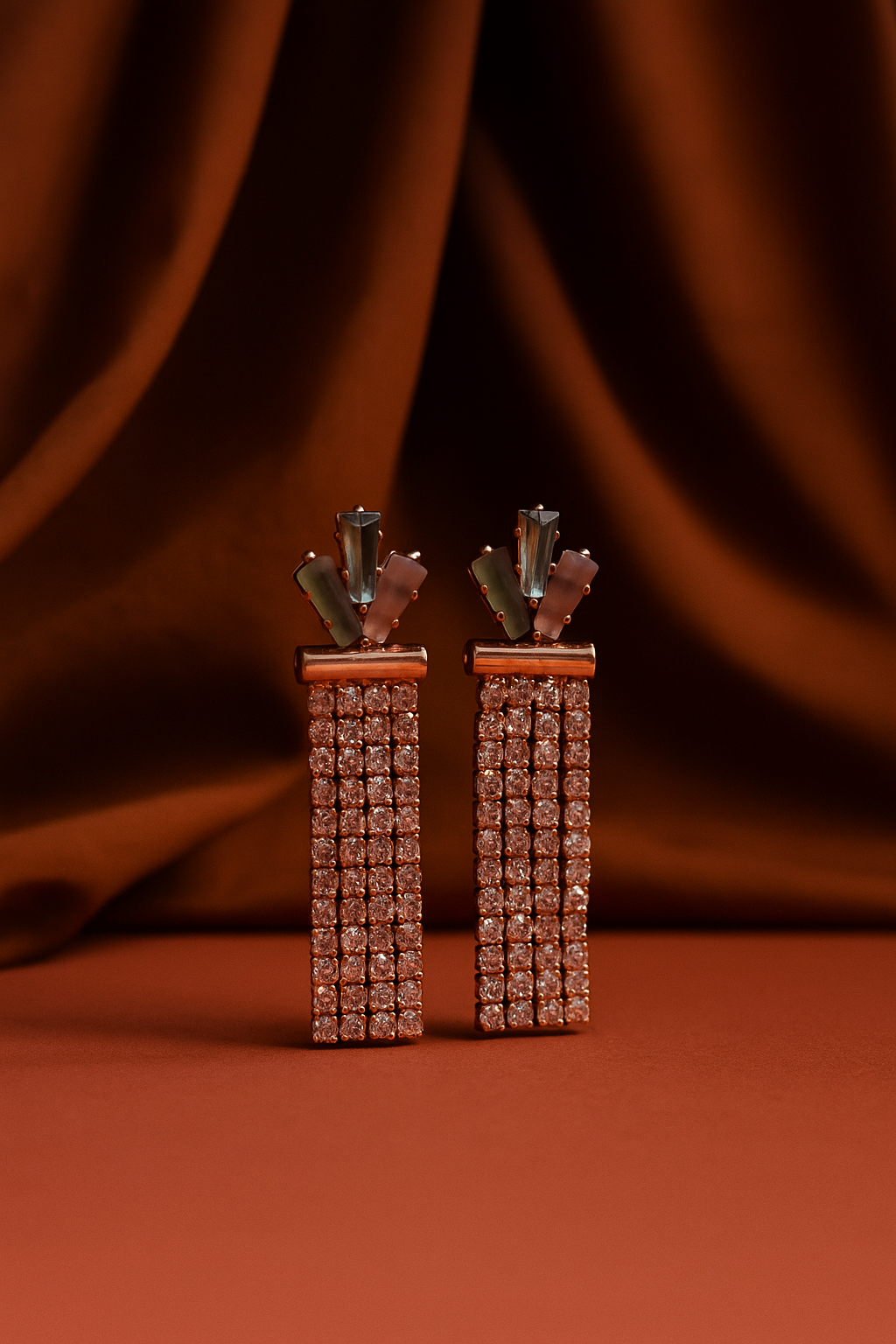 ✨ Rose Gold Crystal Dangler Earrings – Statement Glam