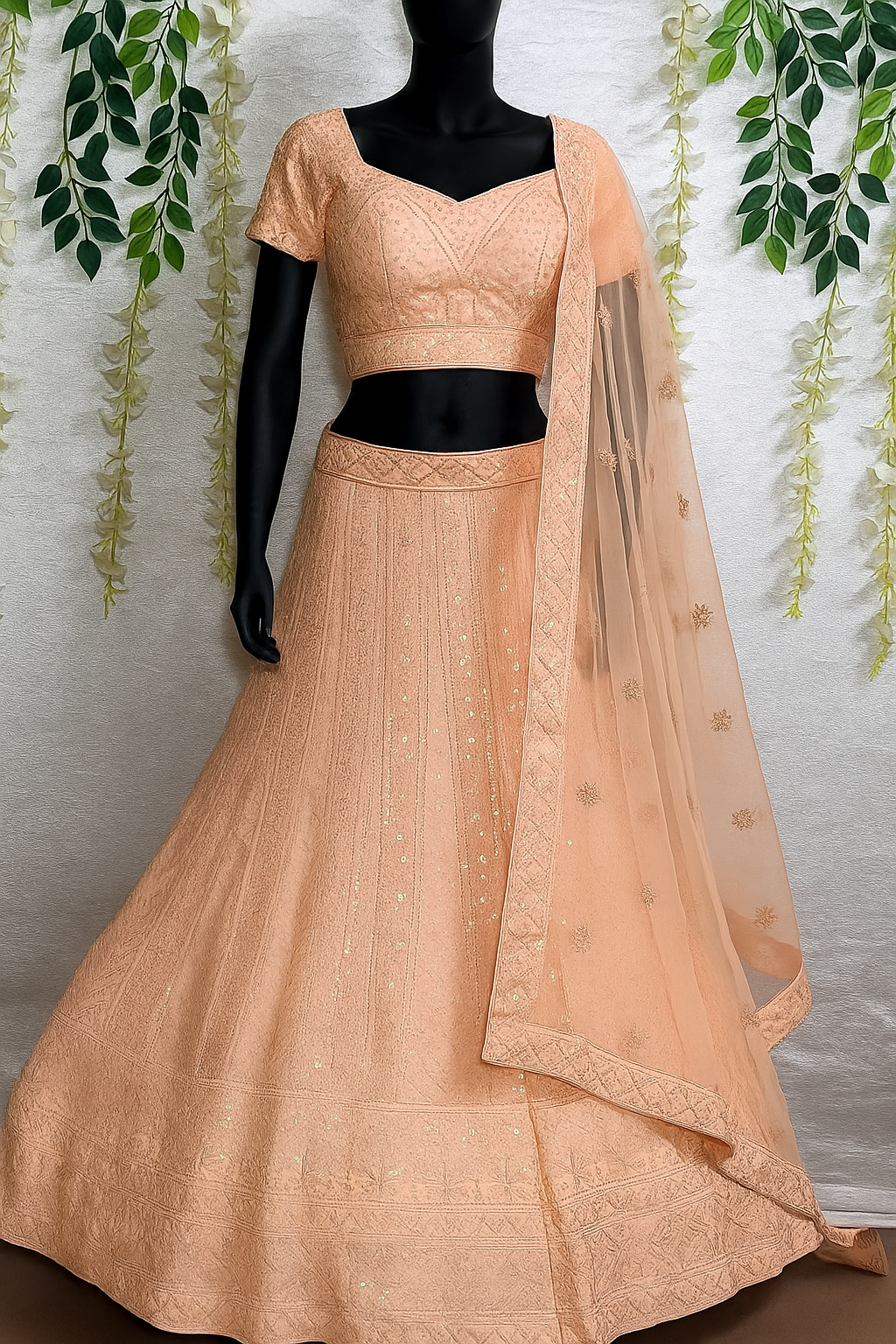 🤍 Elegant Cream Embroidered Lehenga Set 🤍