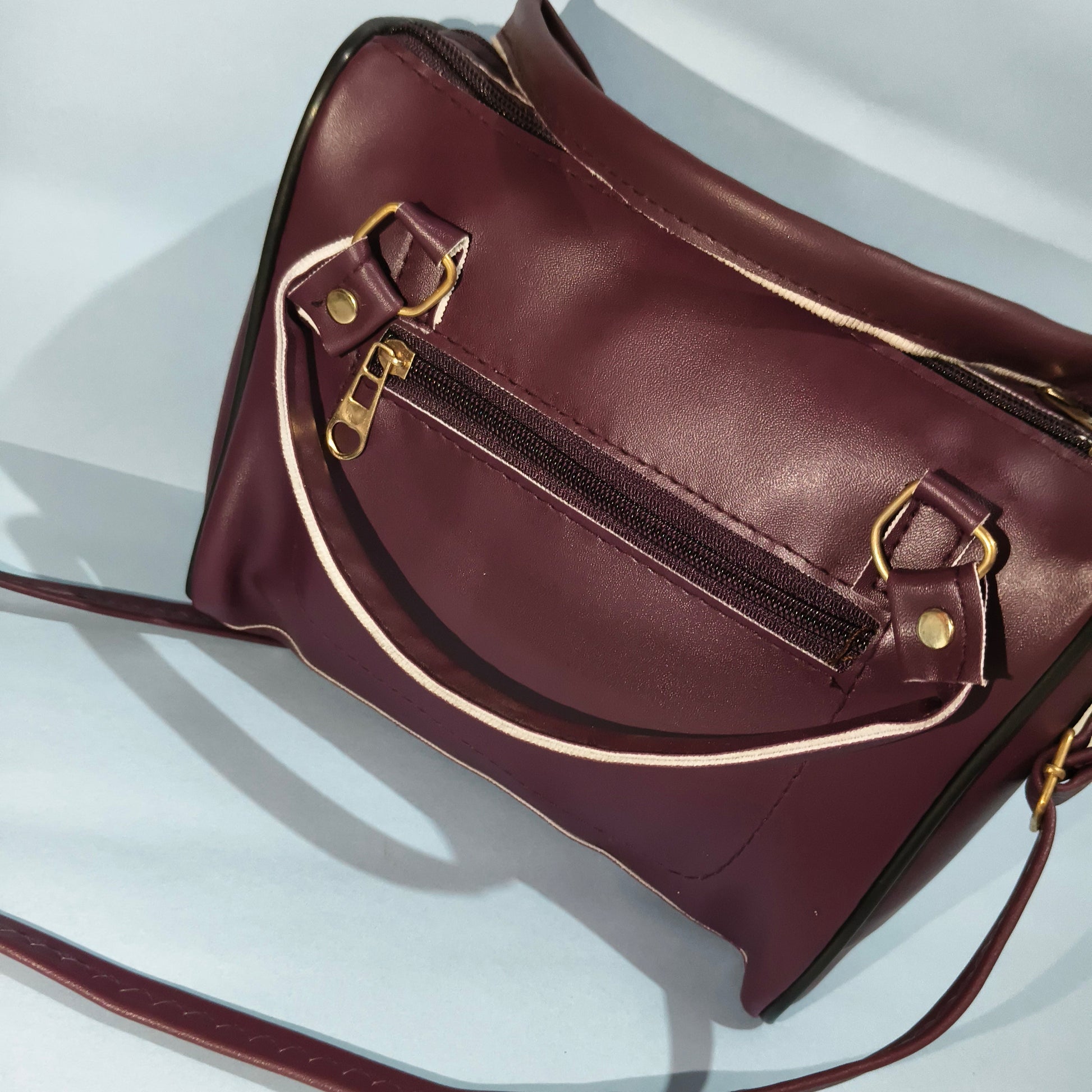 Trendy Maroon Striped Handbag with LOVE Tag & Fur Charm – SBS Everyday Glam