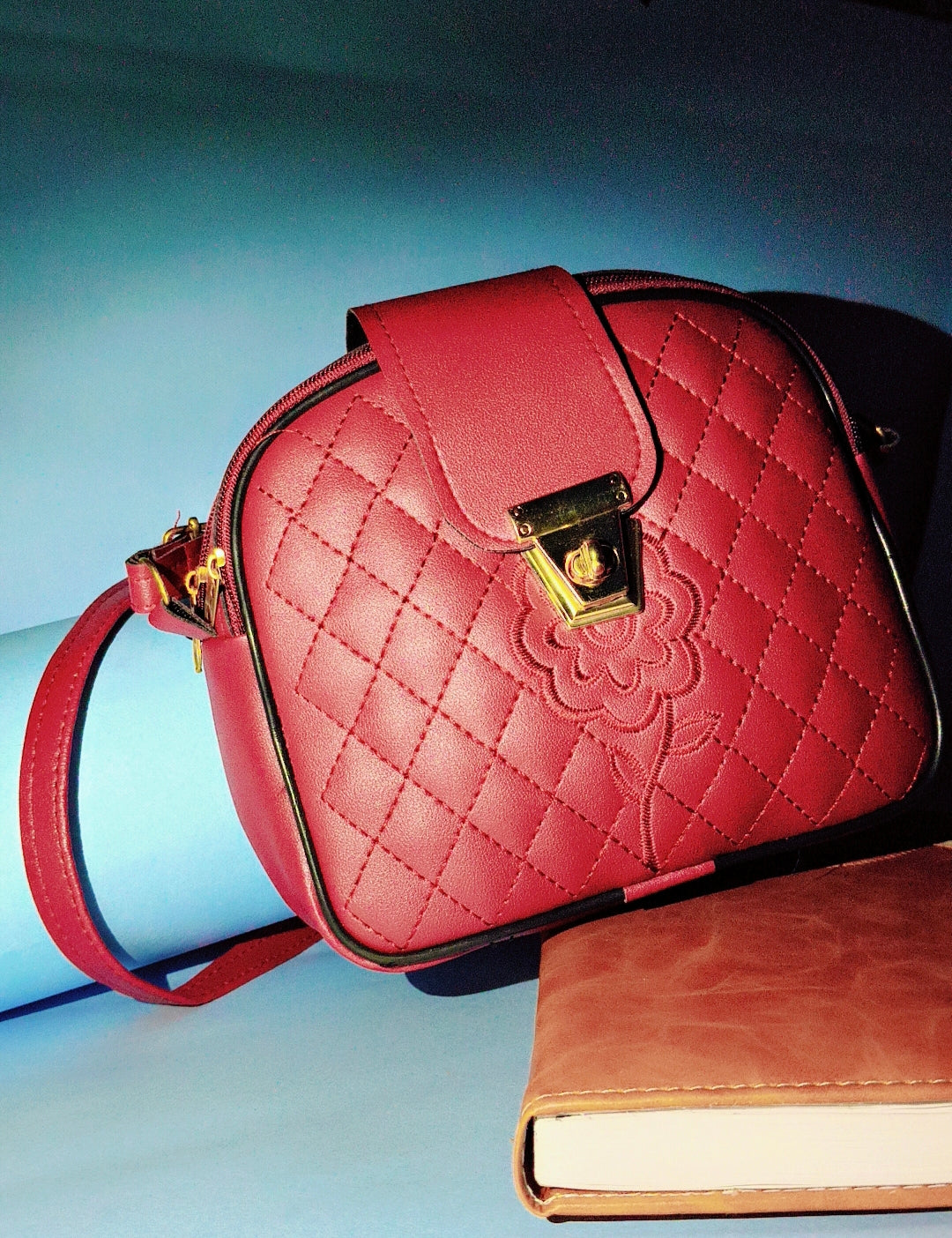 Luxury Dark Red Clutch with Golden Lock – SBS Signature Style