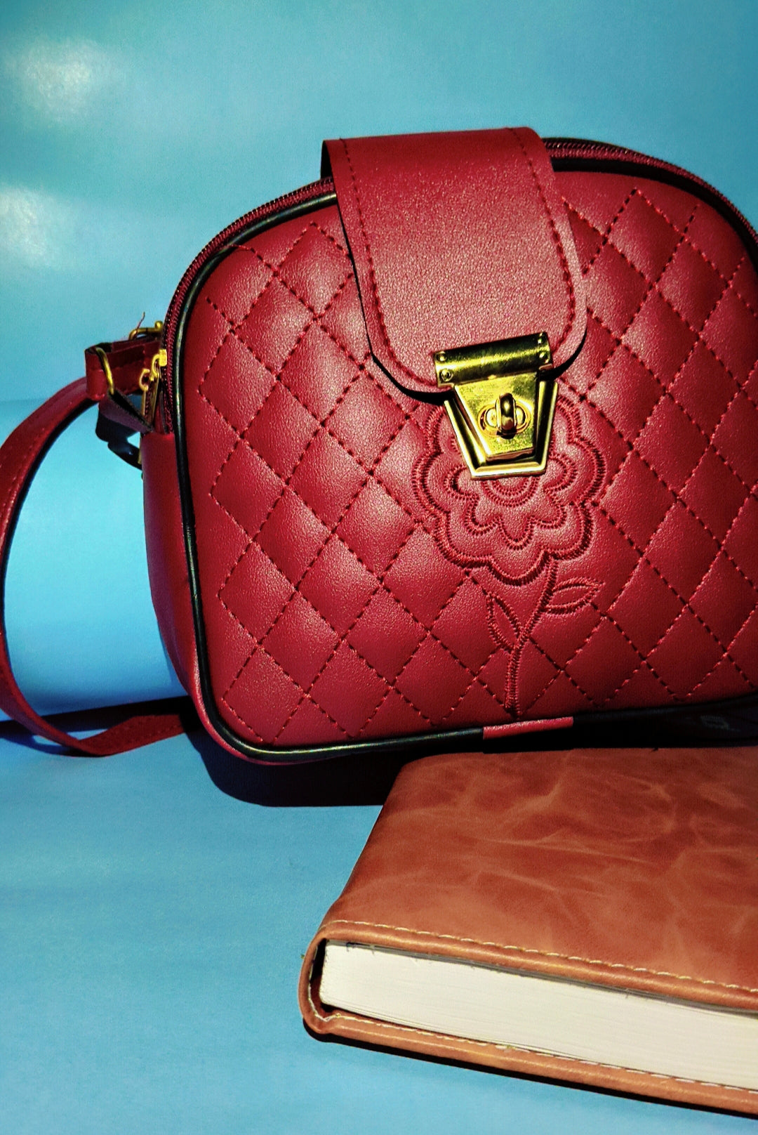 Luxury Dark Red Clutch with Golden Lock – SBS Signature Style