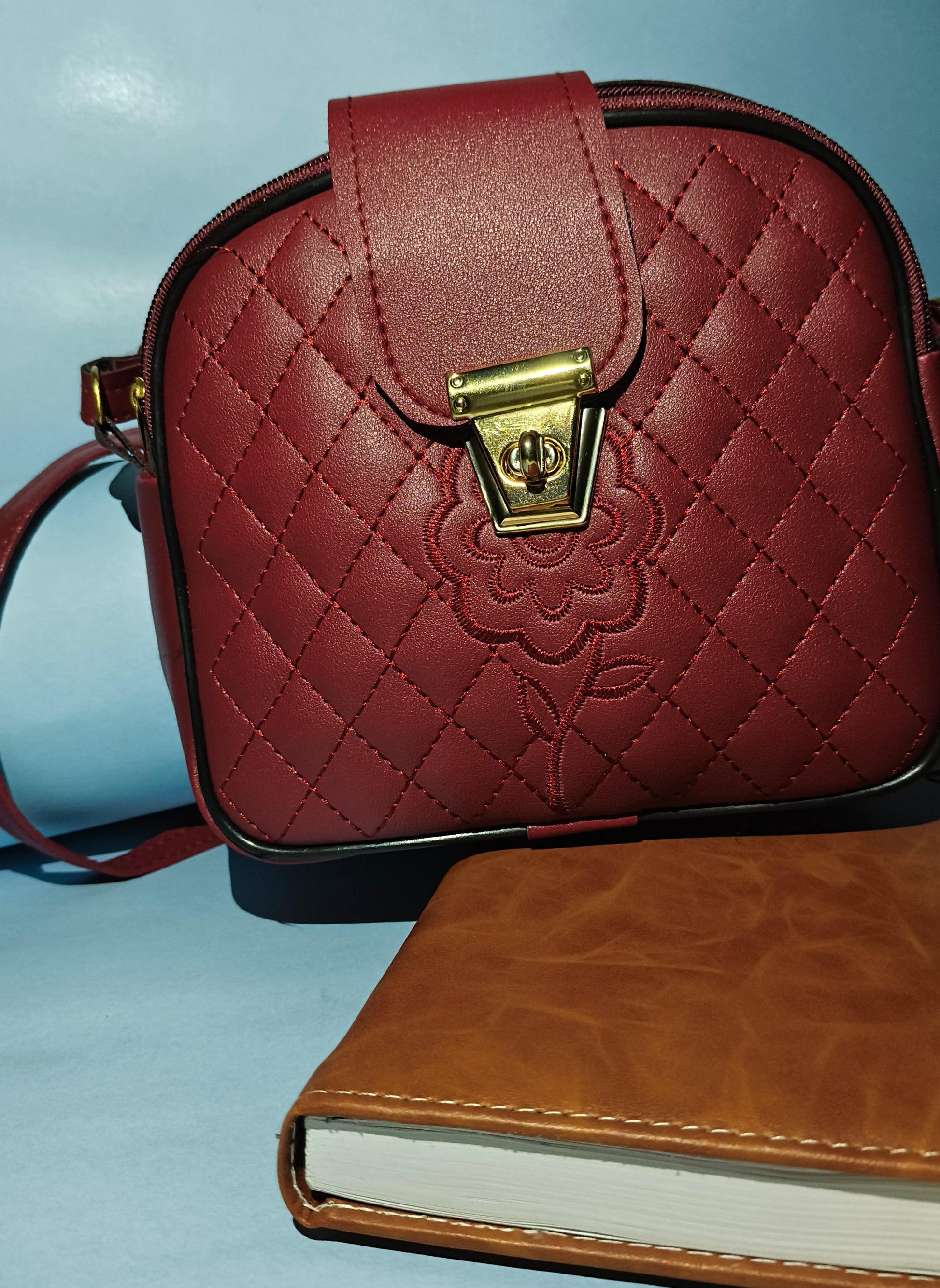 Luxury Dark Red Clutch with Golden Lock – SBS Signature Style