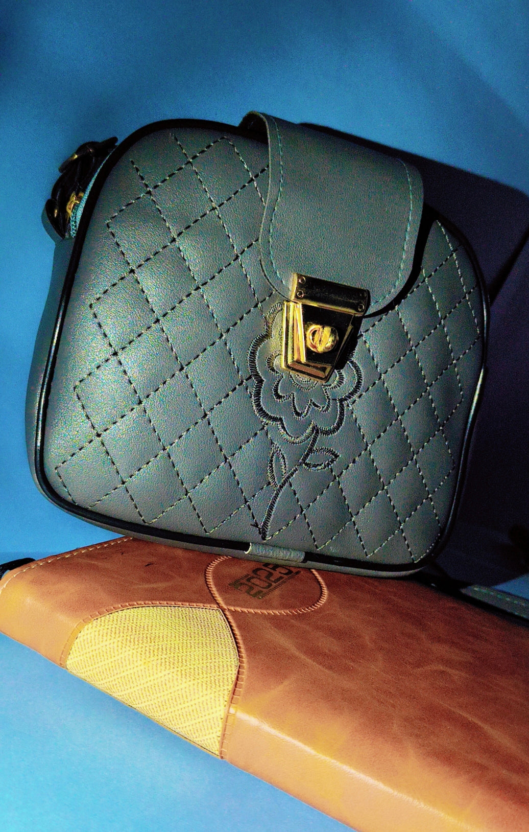 Elegant Grey Quilted Sling Bag with Floral Embroidery – SBS Classic Charm