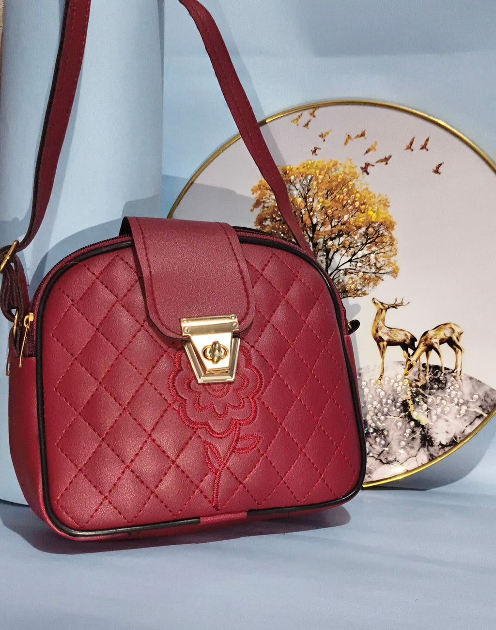 Luxury Dark Red Clutch with Golden Lock – SBS Signature Style