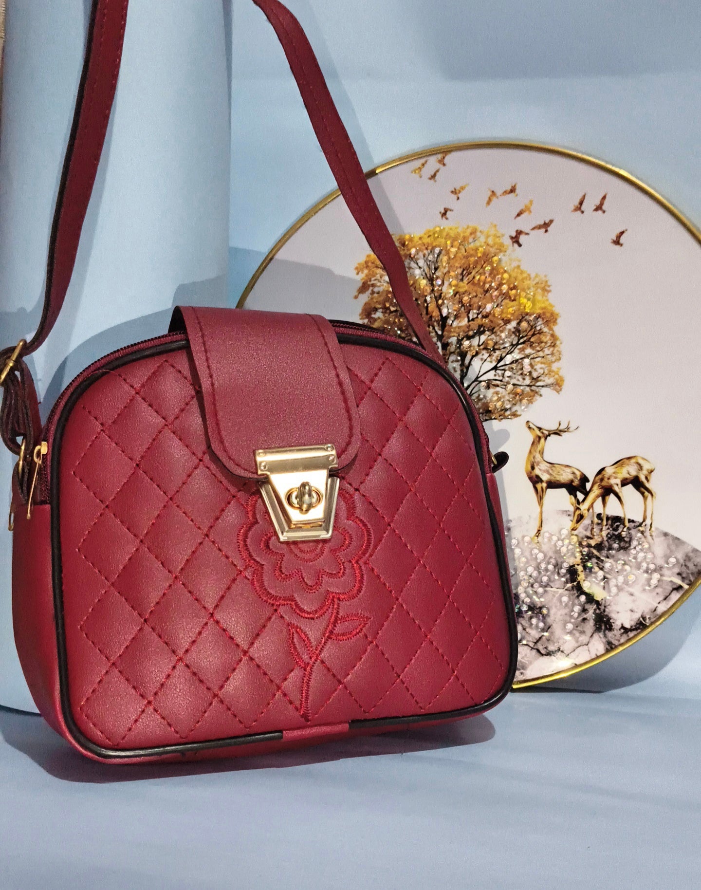 Luxury Dark Red Clutch with Golden Lock – SBS Signature Style