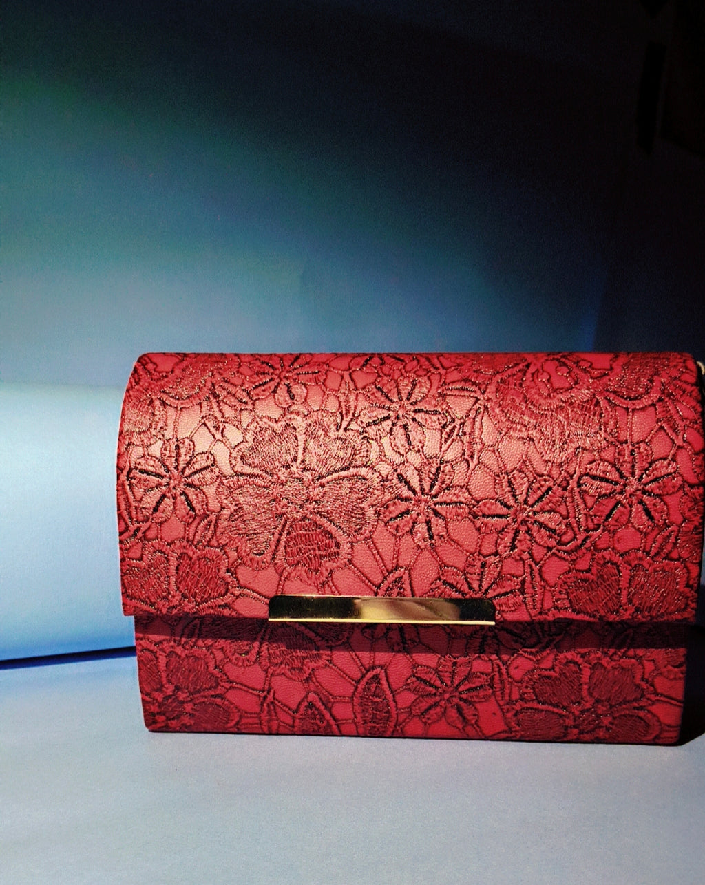 Floral Textured Maroon Clutch with Gold Accent – The SBS Studio
