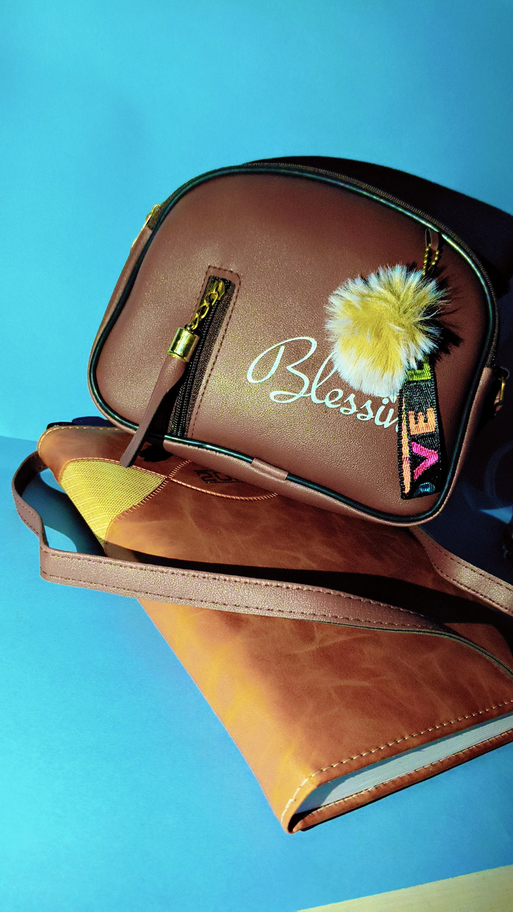 Chic Brown “Blessings” Sling Bag with Golden Zip & Fur Charm – SBS Trend Collection