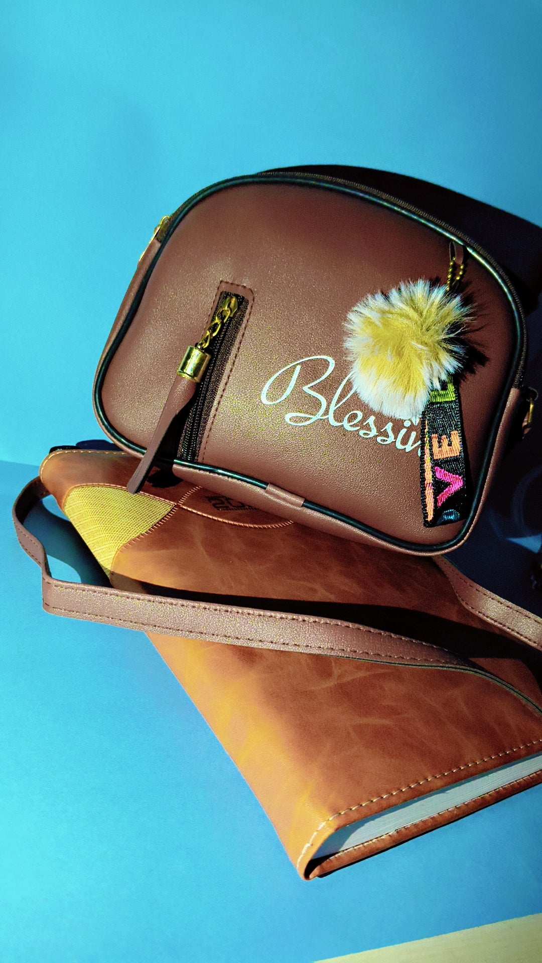 Chic Brown “Blessings” Sling Bag with Golden Zip & Fur Charm – SBS Trend Collection