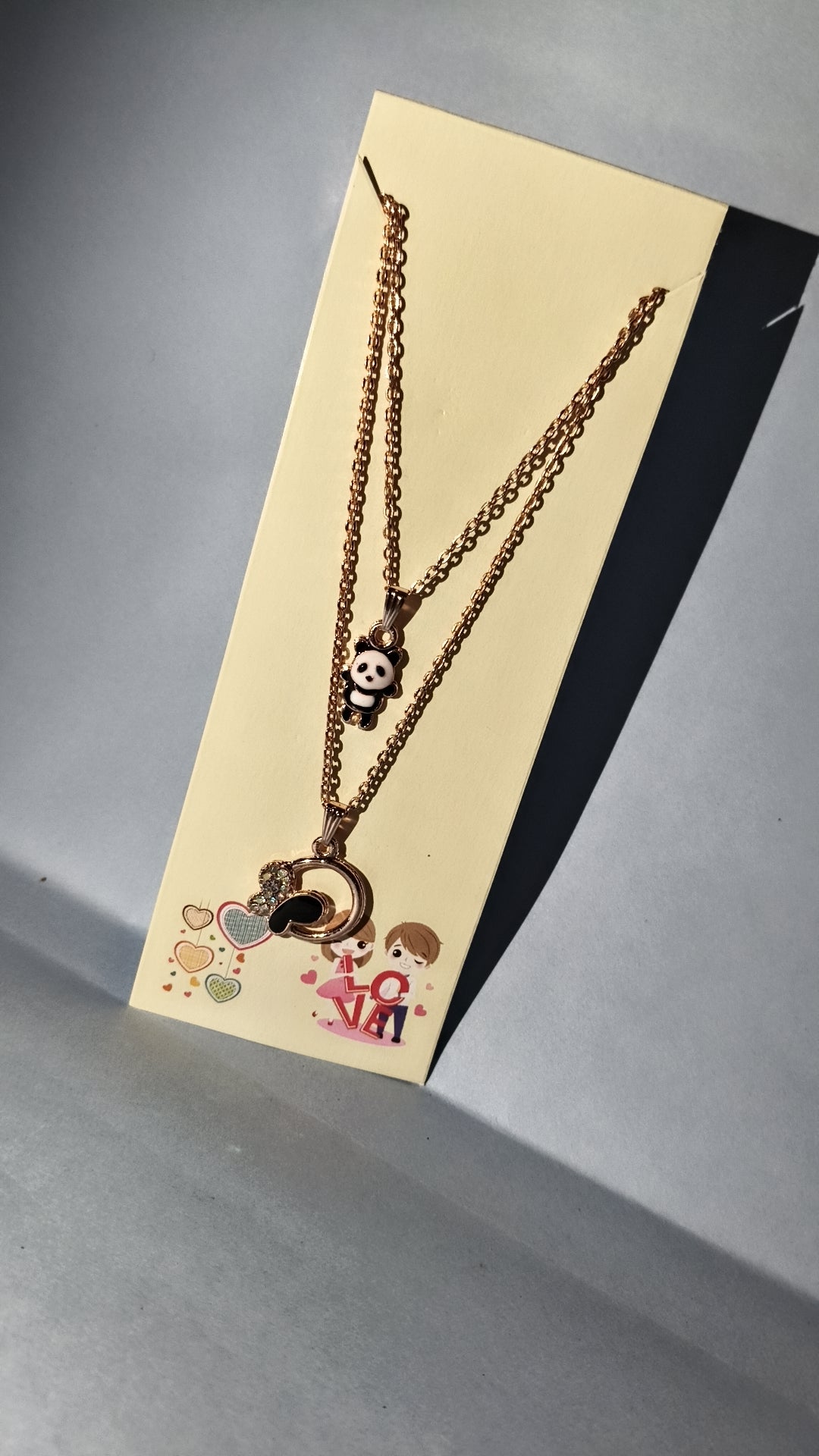 Korean Panda & Moon Charm Necklace – Cute Desi Edition