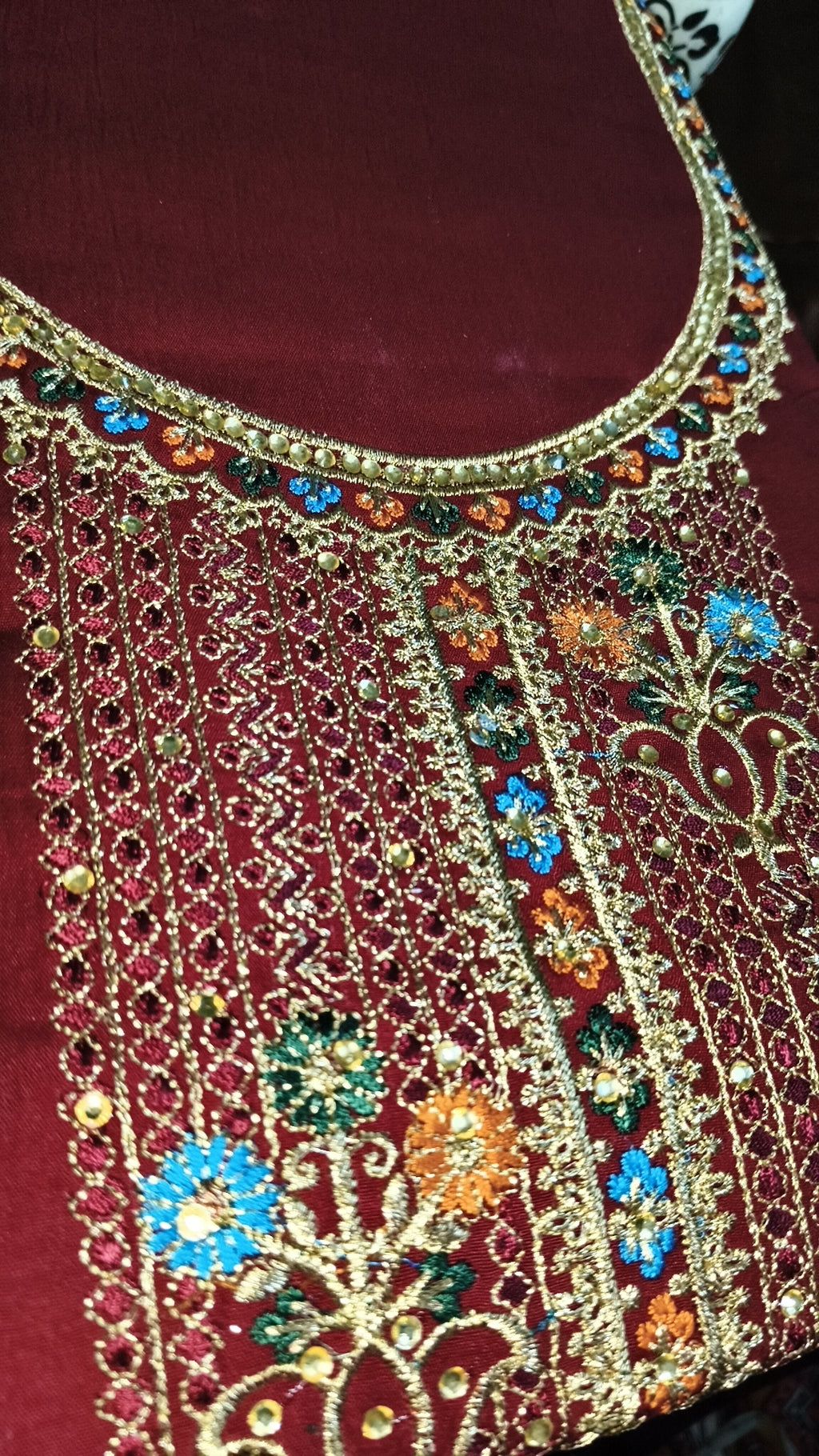 Maroon Heavy Embroidered Unstitched Suit
