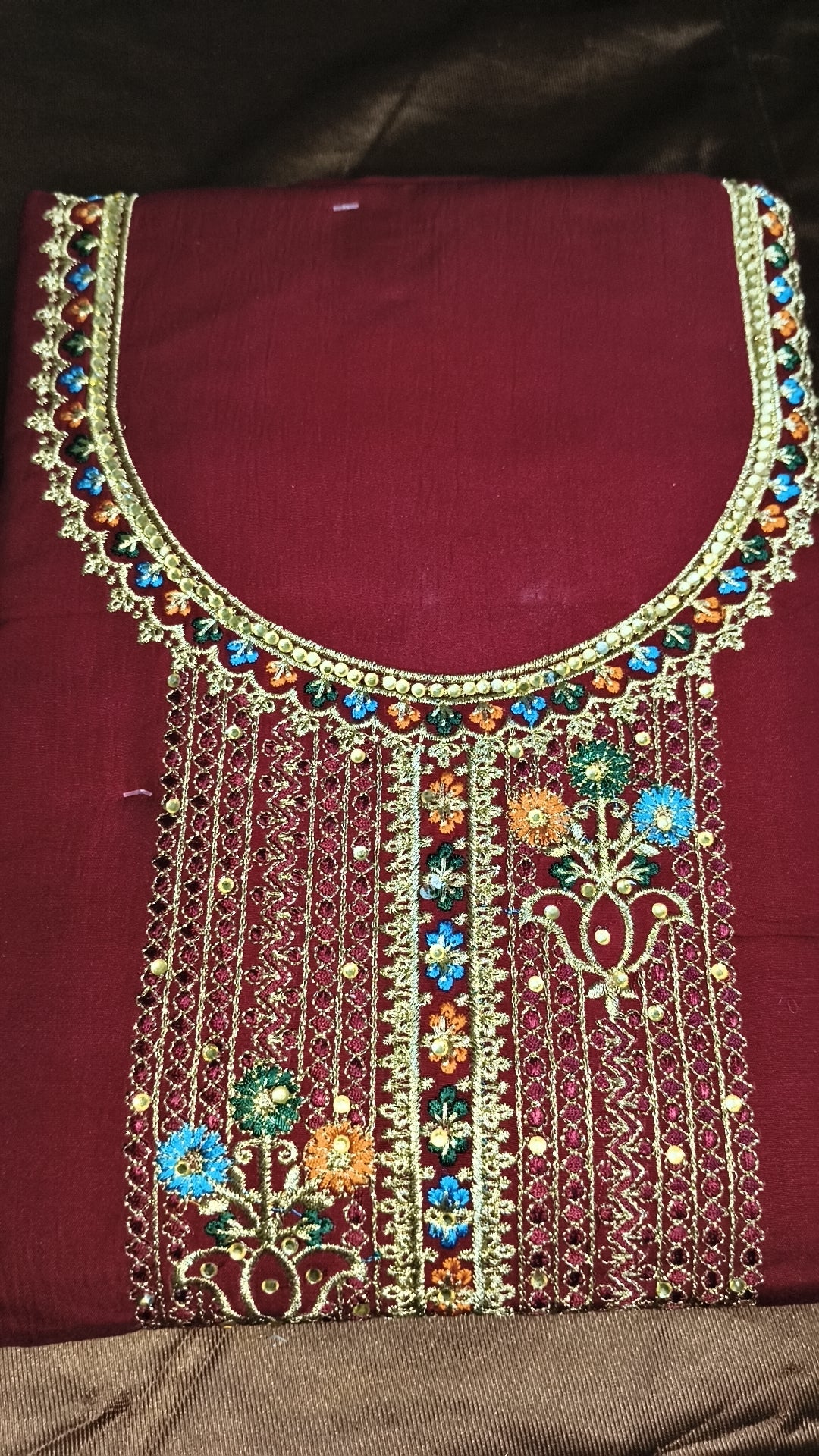 Maroon Heavy Embroidered Unstitched Suit