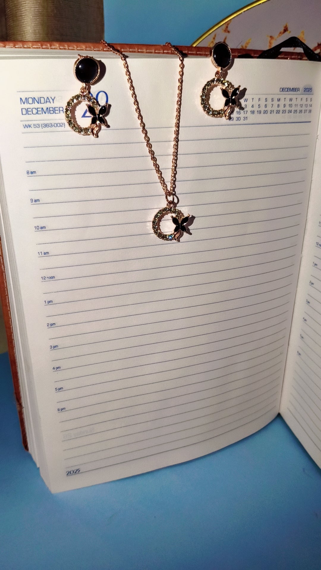 🦋 Rose Gold Butterfly Pendant & Earring Set