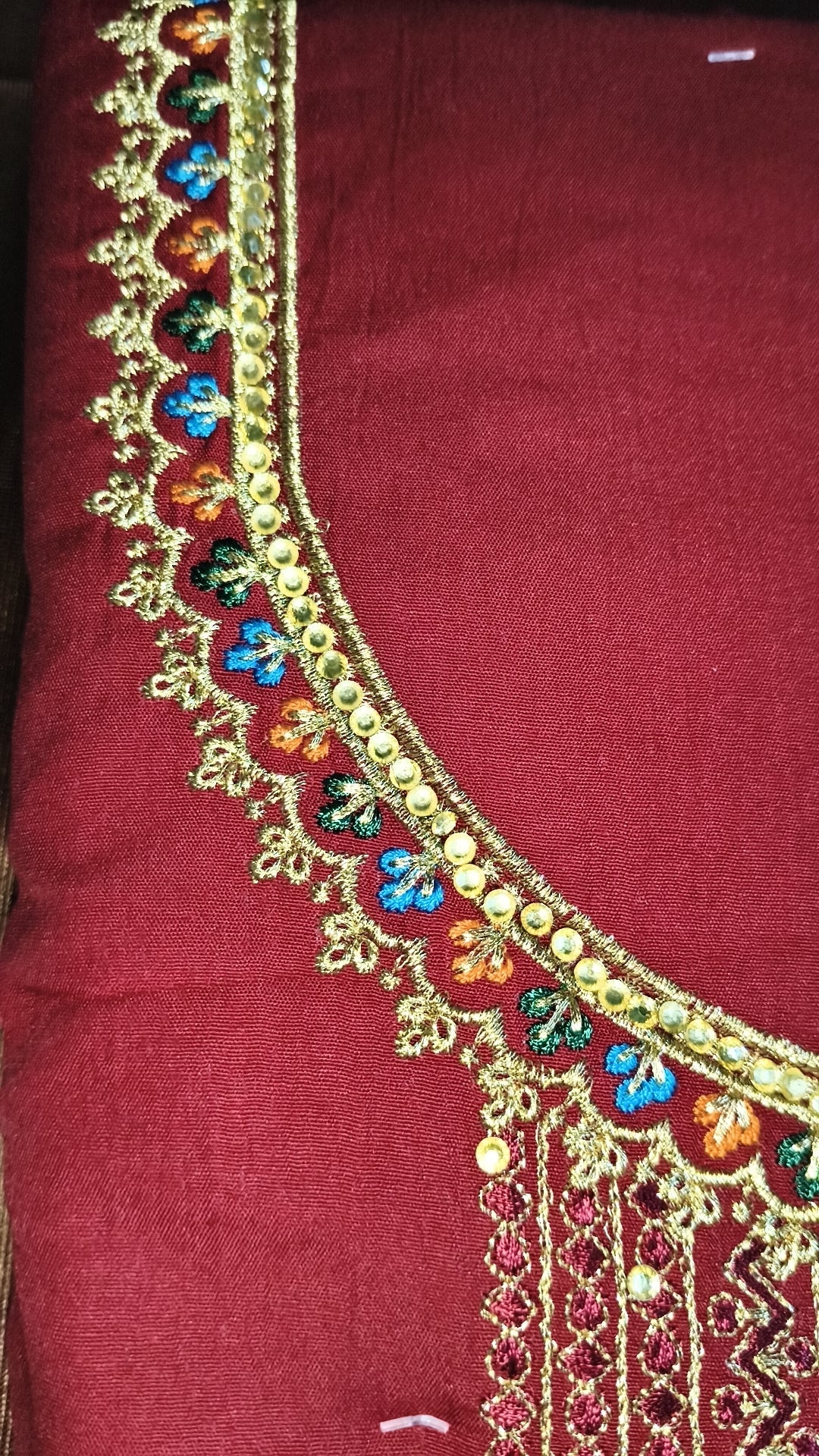 Maroon Heavy Embroidered Unstitched Suit