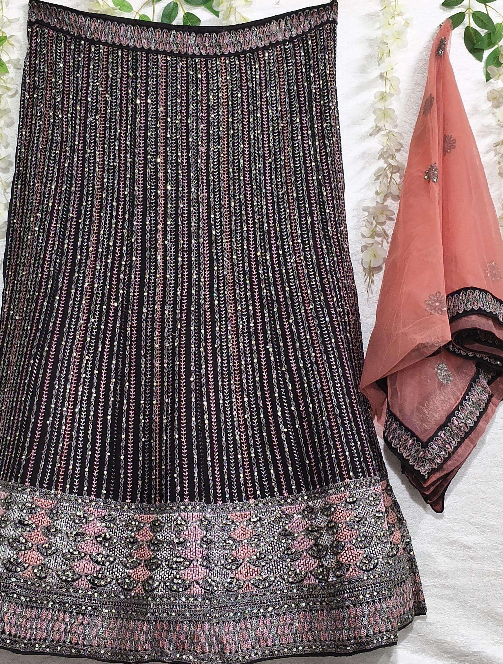 Royal Black Embroidered Lehenga Set with Heavy Dupatta & Blouse