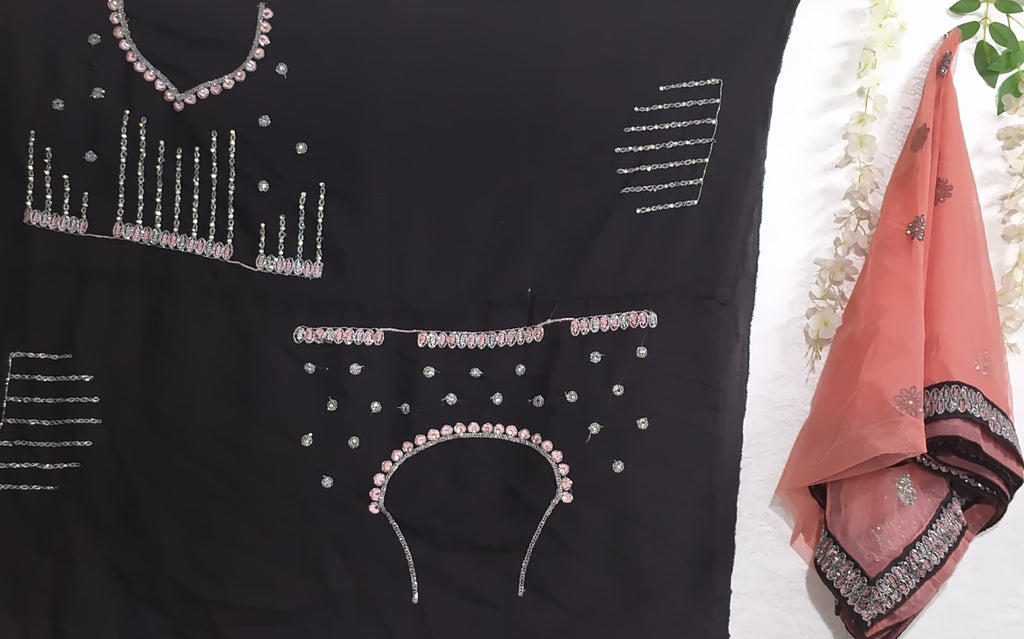 Royal Black Embroidered Lehenga Set with Heavy Dupatta & Blouse