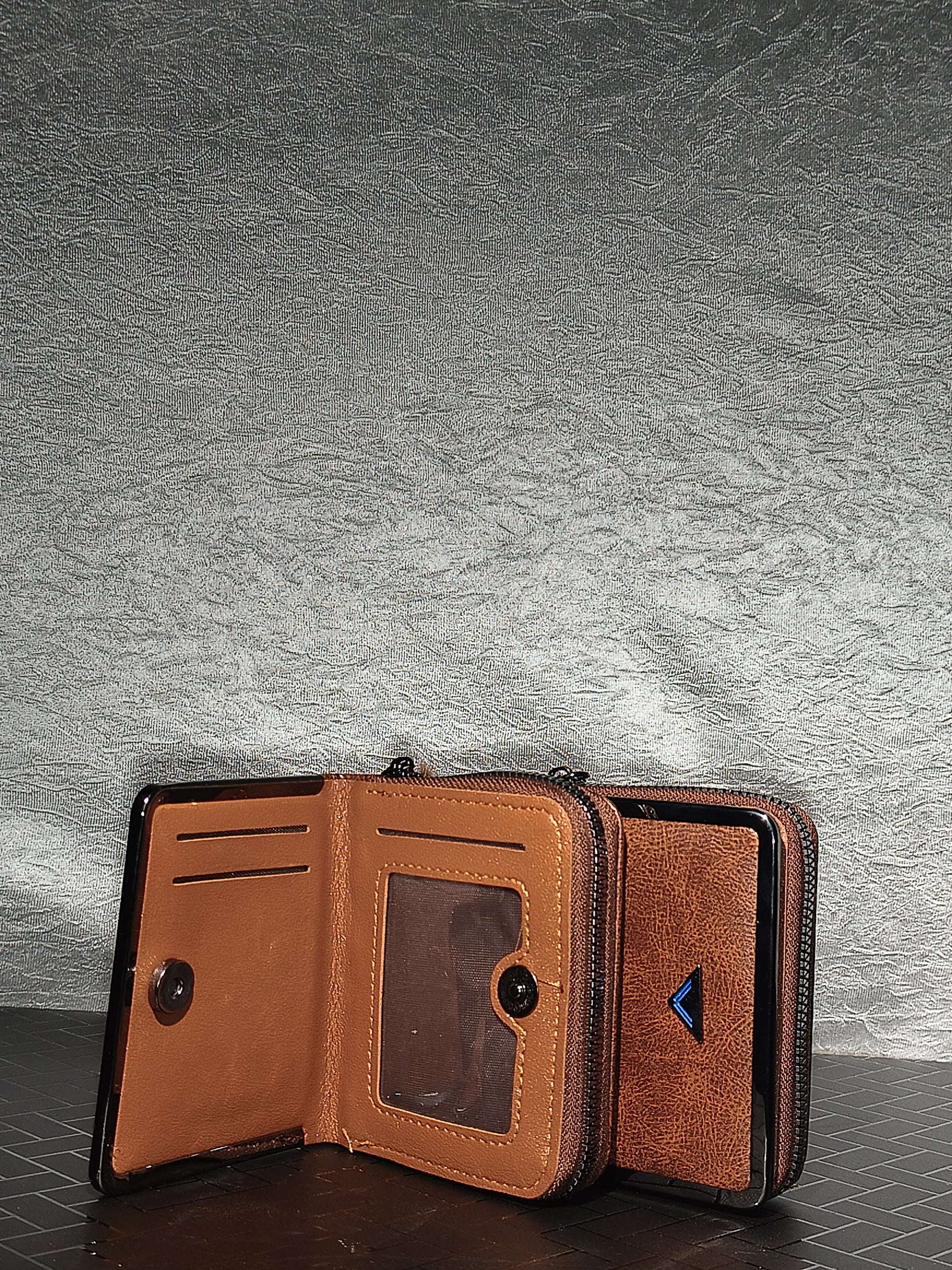 🧳 Premium Faux Leather Brown Wallet with Zipper & Fur Charm – Sleek & Trendy