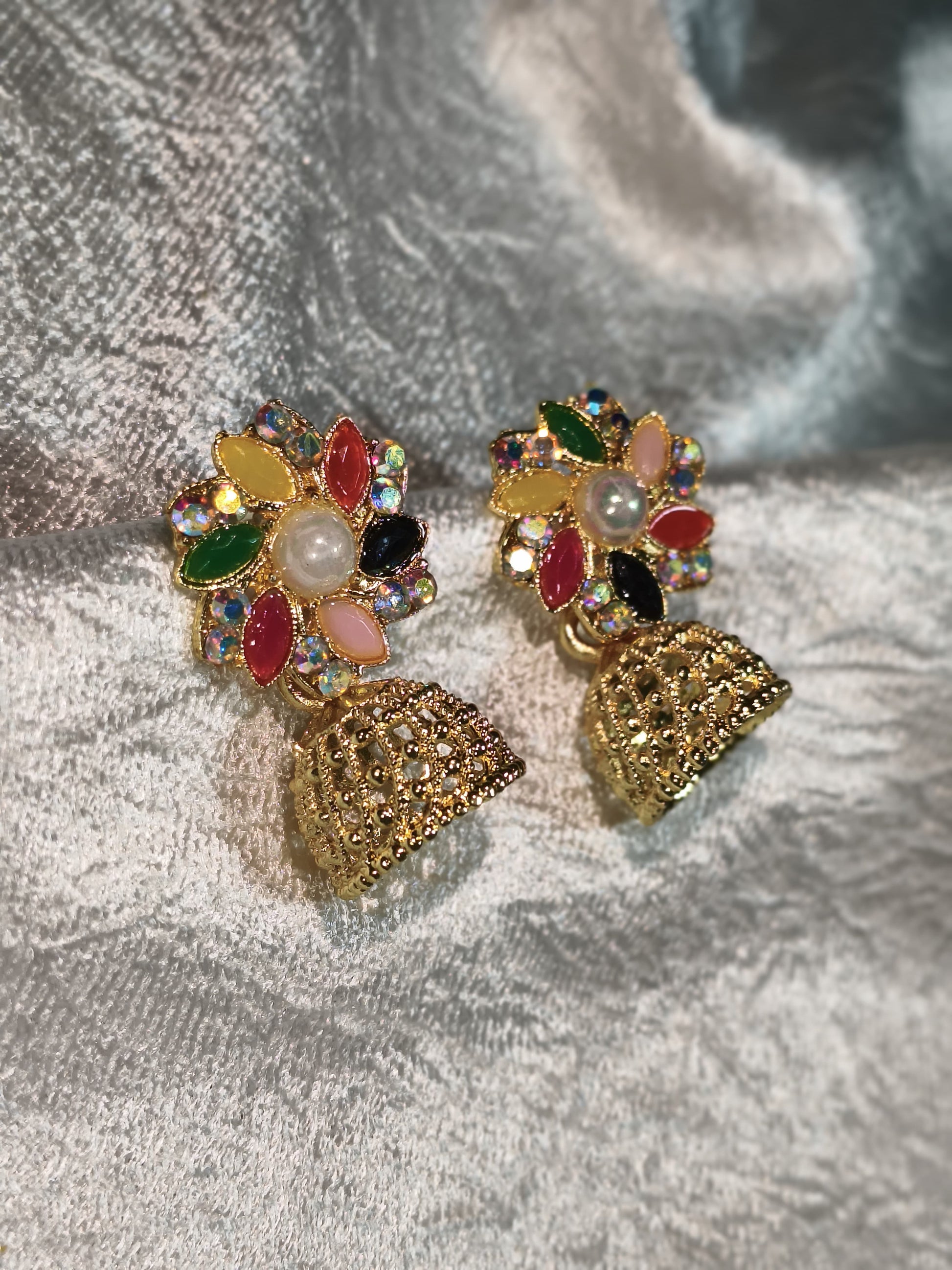 🌸 Multicolor Floral Jhumka Earrings – Traditional Charm with a Twist