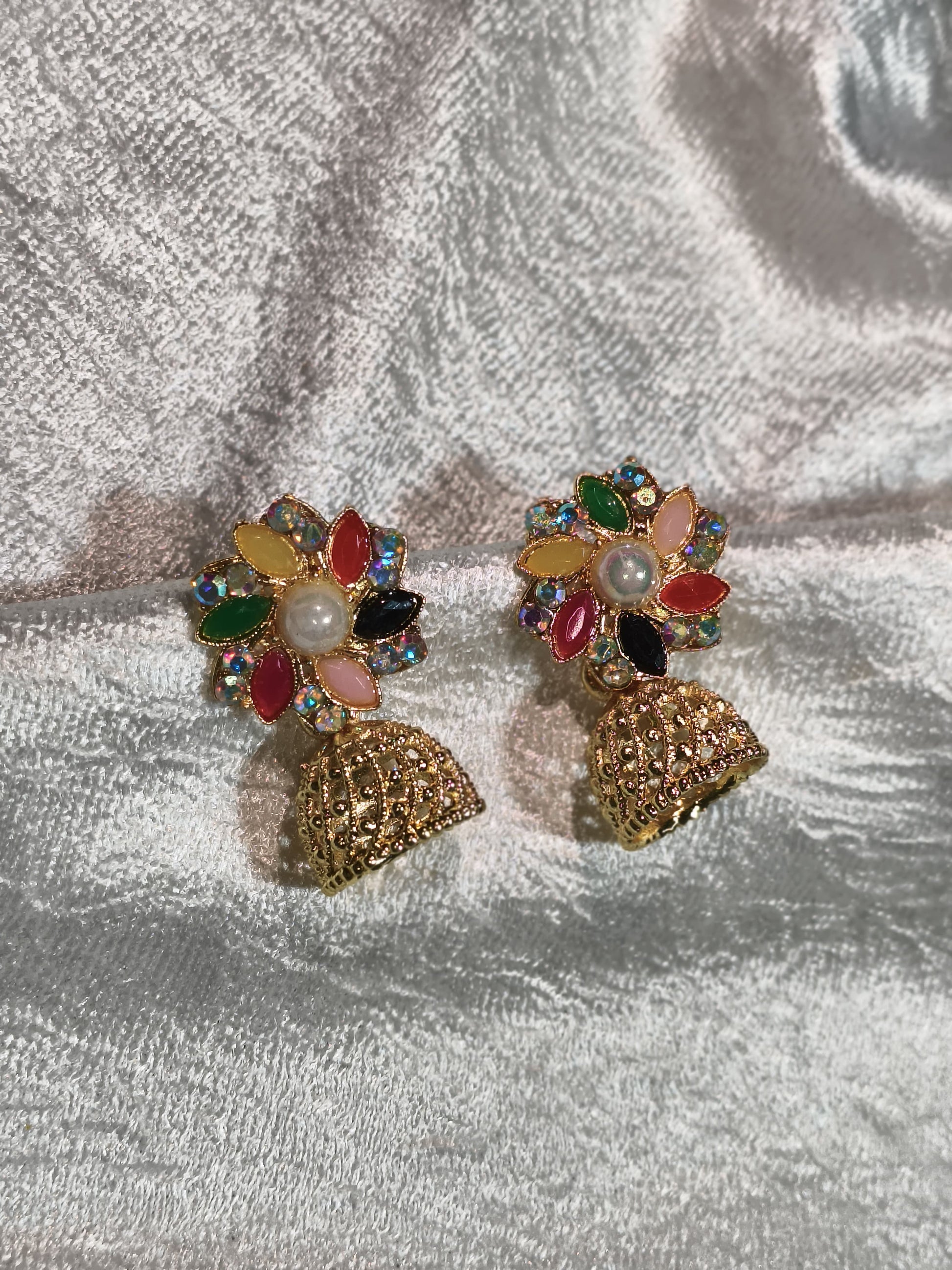 🌸 Multicolor Floral Jhumka Earrings – Traditional Charm with a Twist