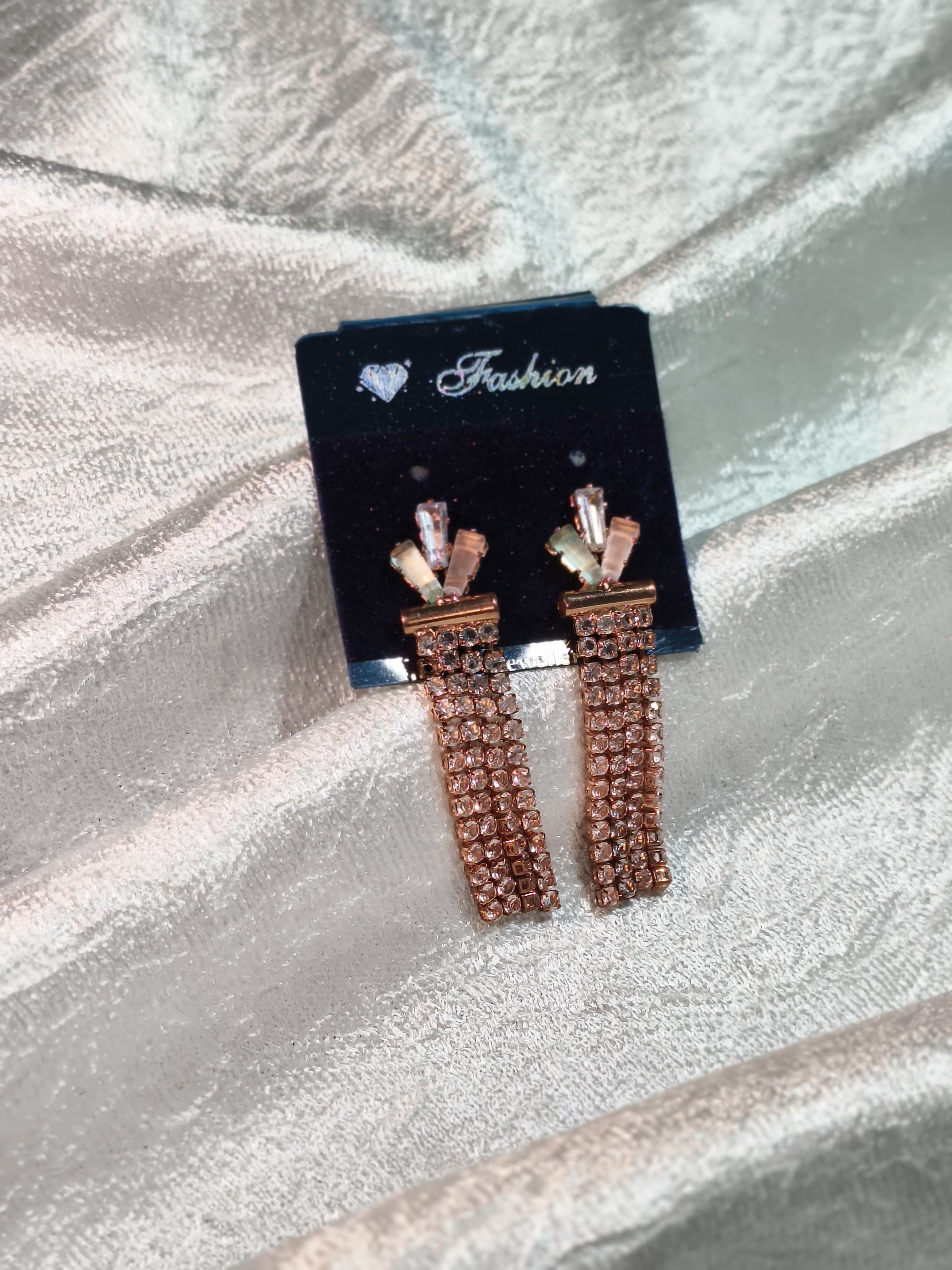 ✨ Rose Gold Crystal Dangler Earrings – Statement Glam