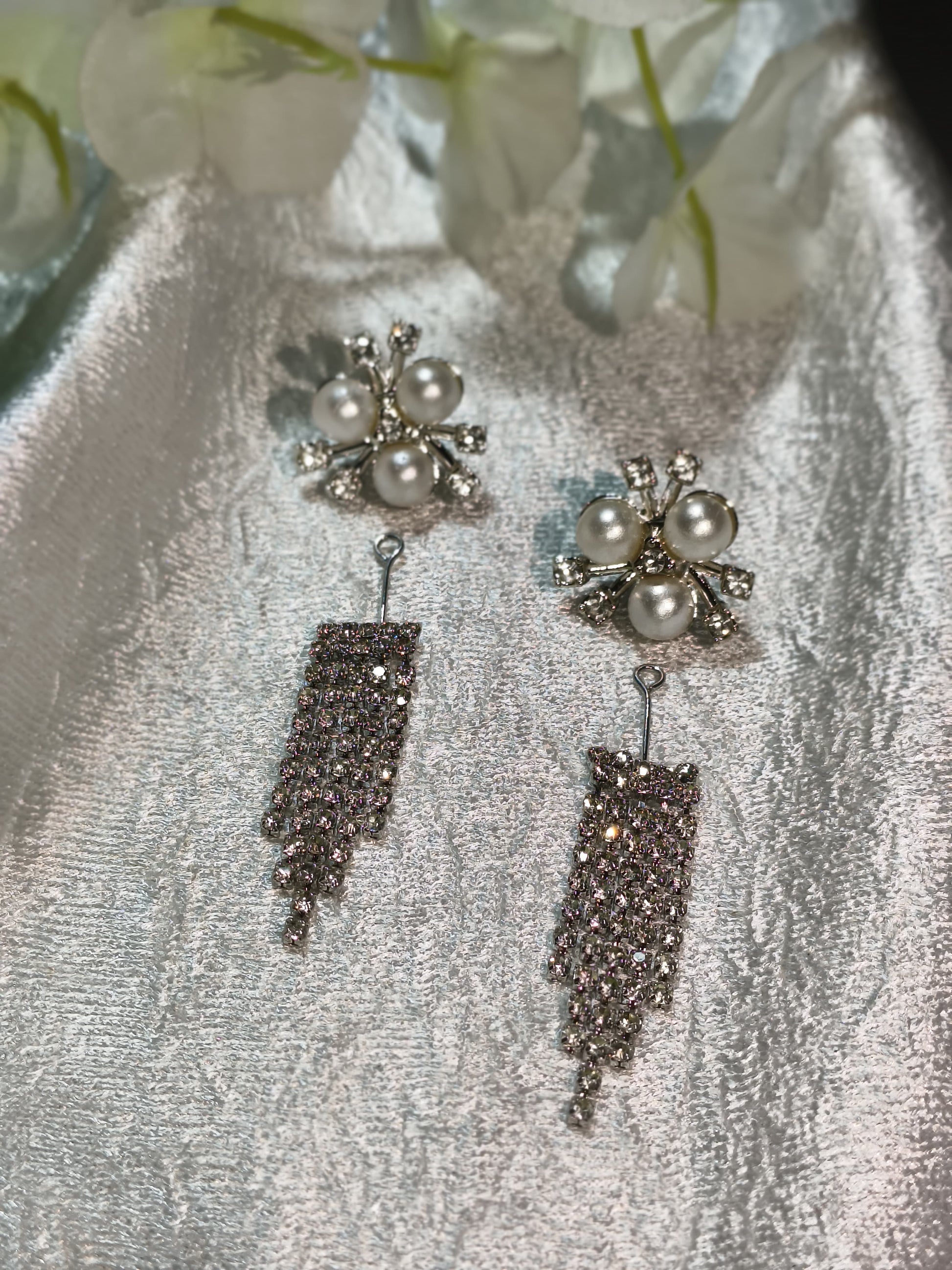 Crystal Pearl Tassel Earrings