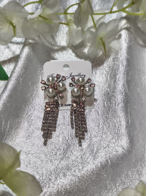 Crystal Pearl Tassel Earrings