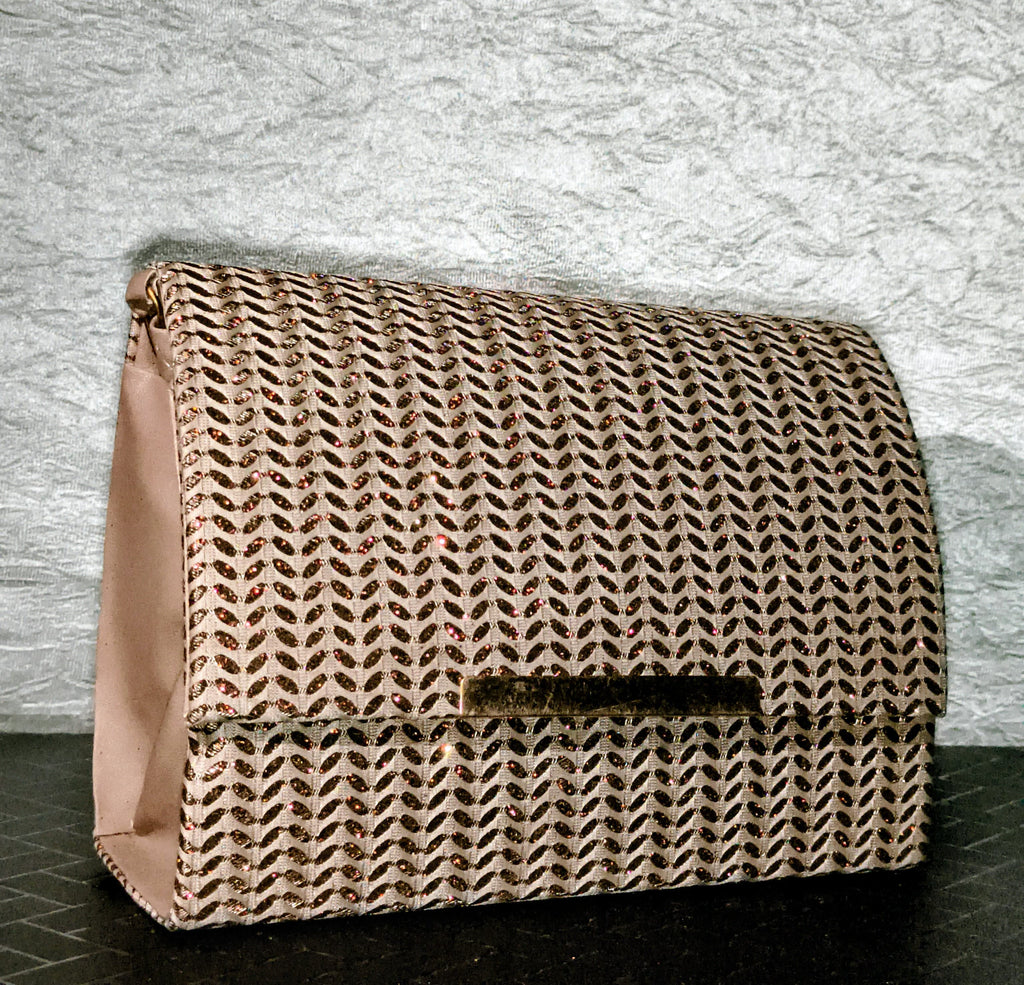 ✨ Elegant Beige & Gold Woven Clutch – Timeless Sophistication for Special Occasions
